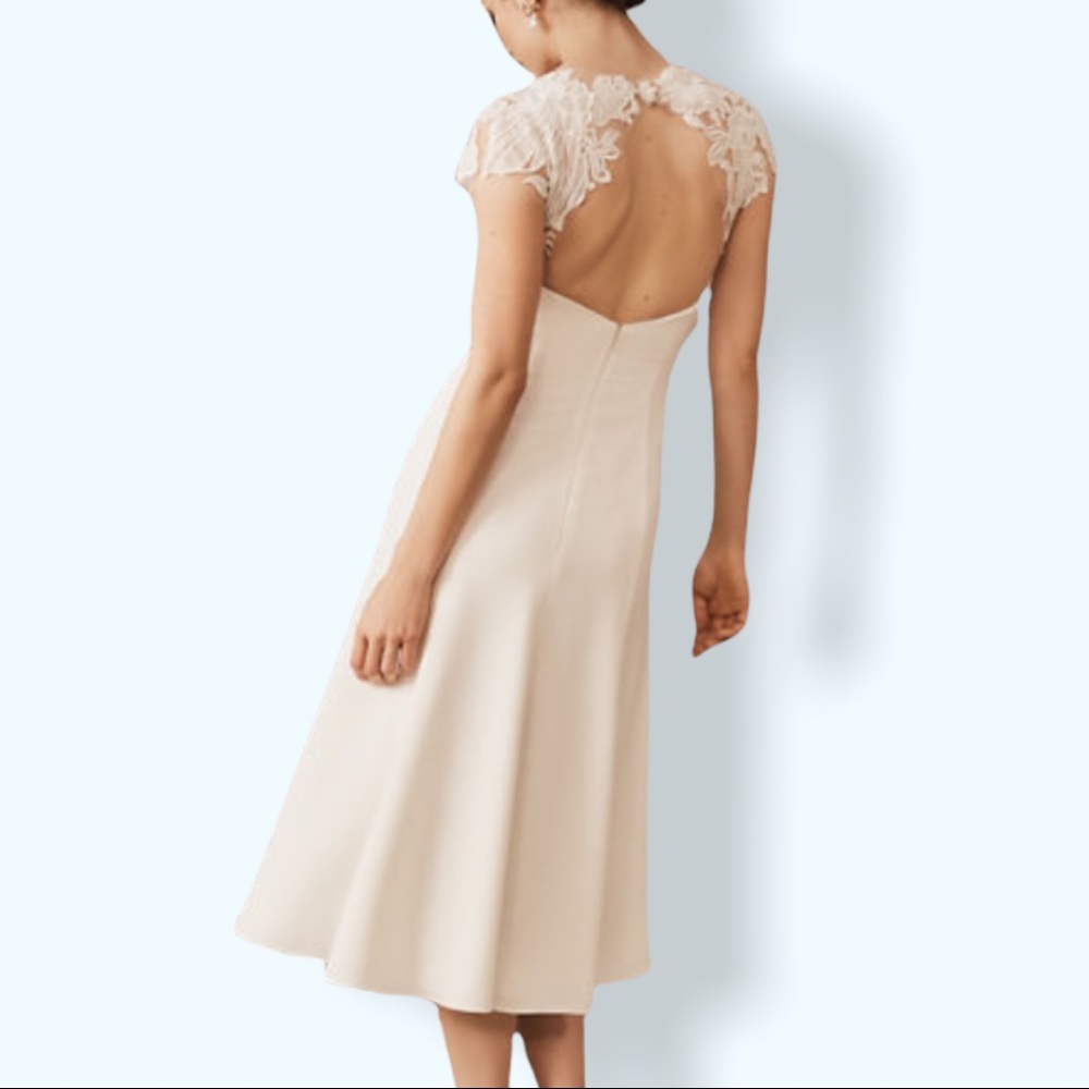 New Amsale x BHLDN Arcady 0 & 2 Off White Lace Crepe Wedding Midi Bridal Dress
